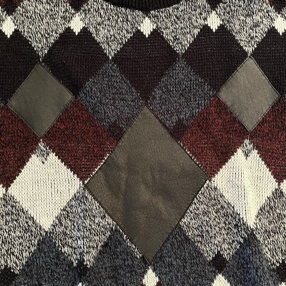 Vintage Impact Sweater Black Gray Marion Leather Patches Retro Size XL - Picture 2 of 4